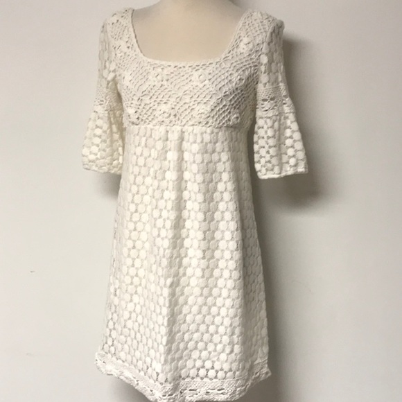 Solitaire Dresses & Skirts - “Solitaire” White Crocheted Mod Boho Dress